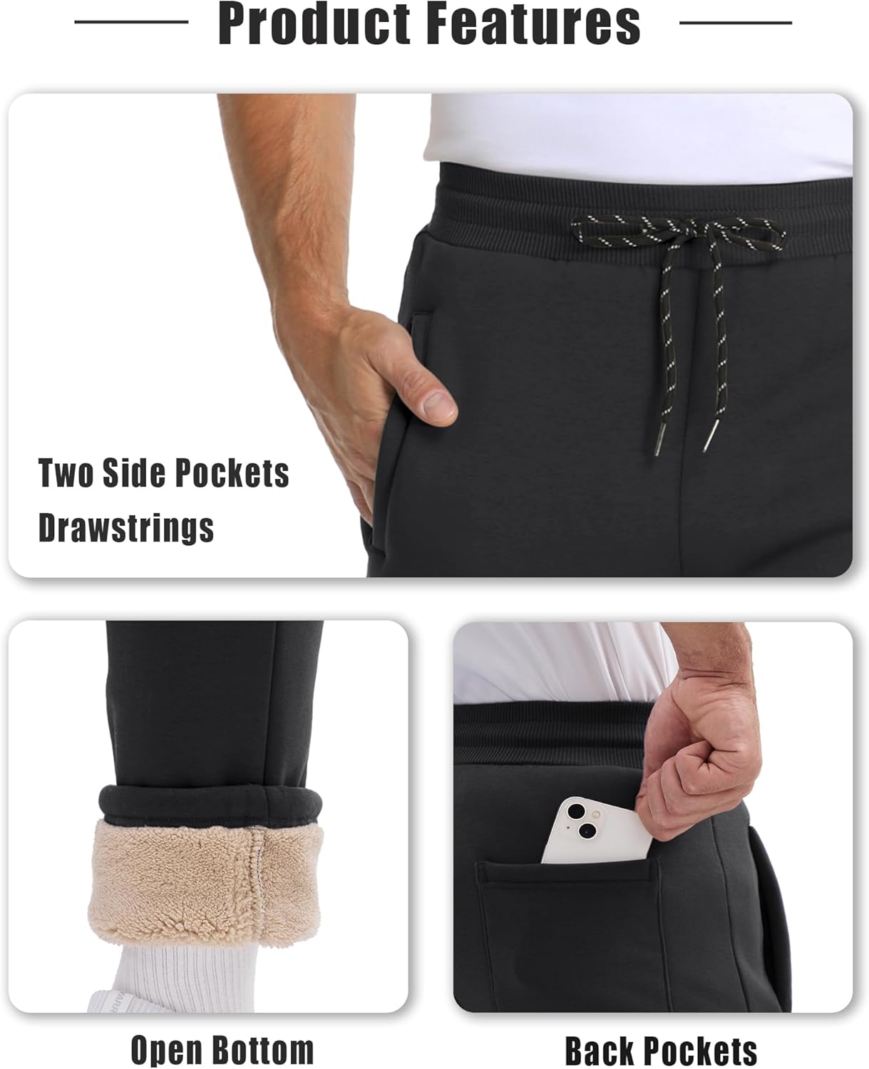 Boladeci Men's Sherpa Lined Sweatpants Heavyweight Fleece Lined Sweat Pants Joggers for Winter Cold Weather - Image 5