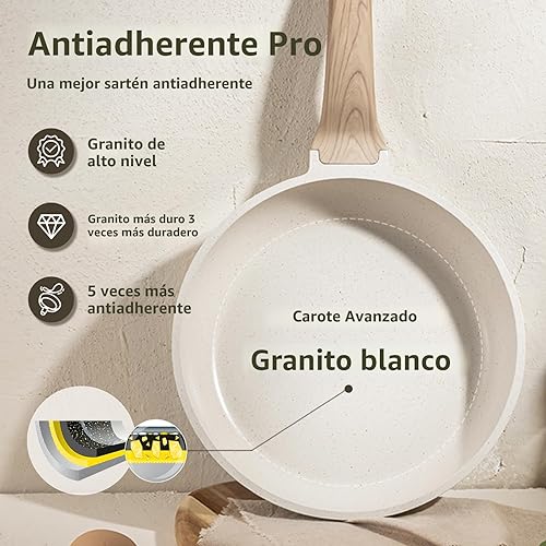Miniatura 8 de CAROTE Juego de 14 piezas de ollas y sartenes antiadherentes, juego de utensilios de cocina con protectores de sartenes Blanco crema,Negro