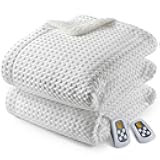 CAROMIO Heated Blanket Queen Size with LCD Dual Controller, Waffle Weave Fast Heating Electric Blankets, 10 Heat Levels & 1-12H Time Settings, ETL Certified, Machine Washable, Off White, 84