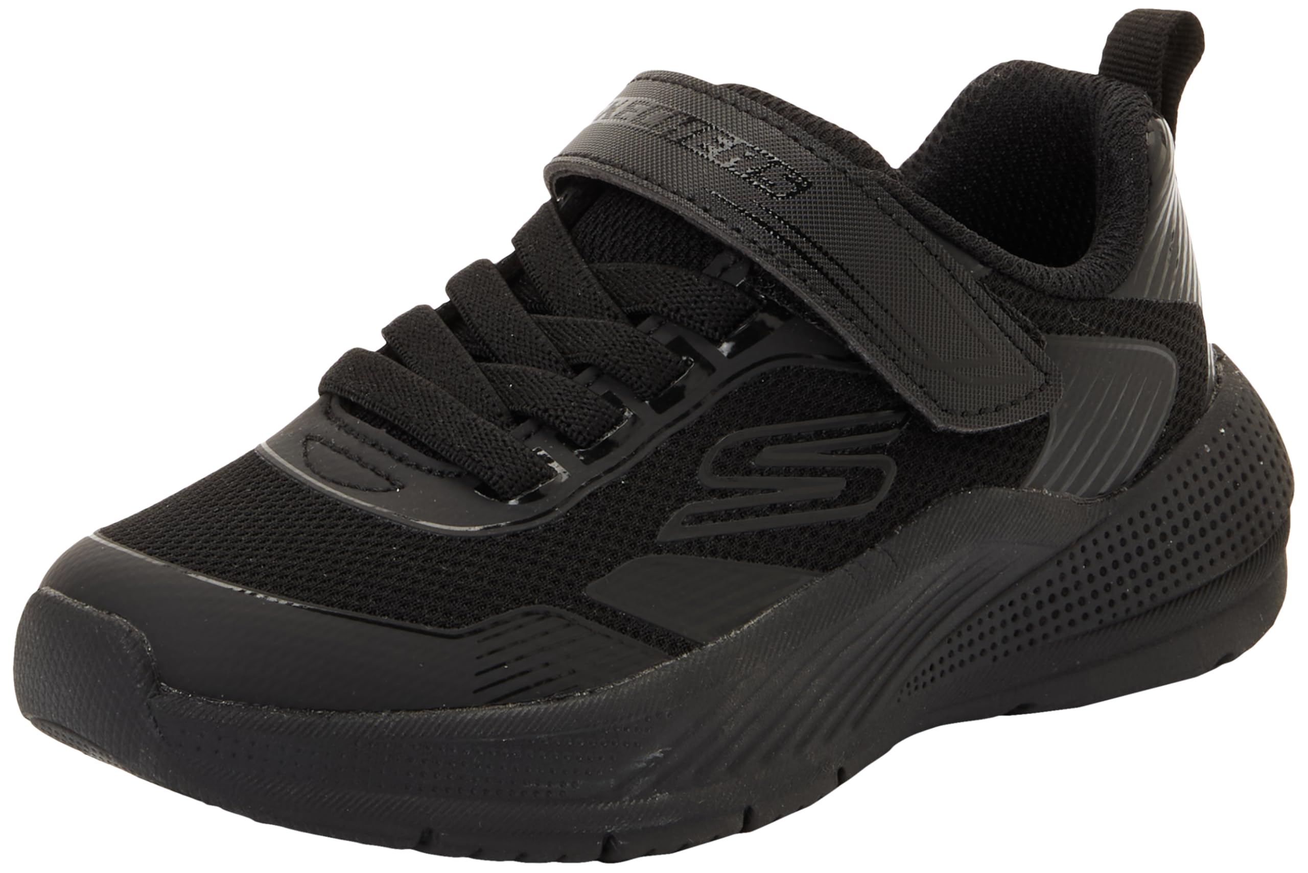Skechers Girl's Microspec Advance Oasis Point Sneakers, Black Pu/Multi Mesh, 13.5 UK Child