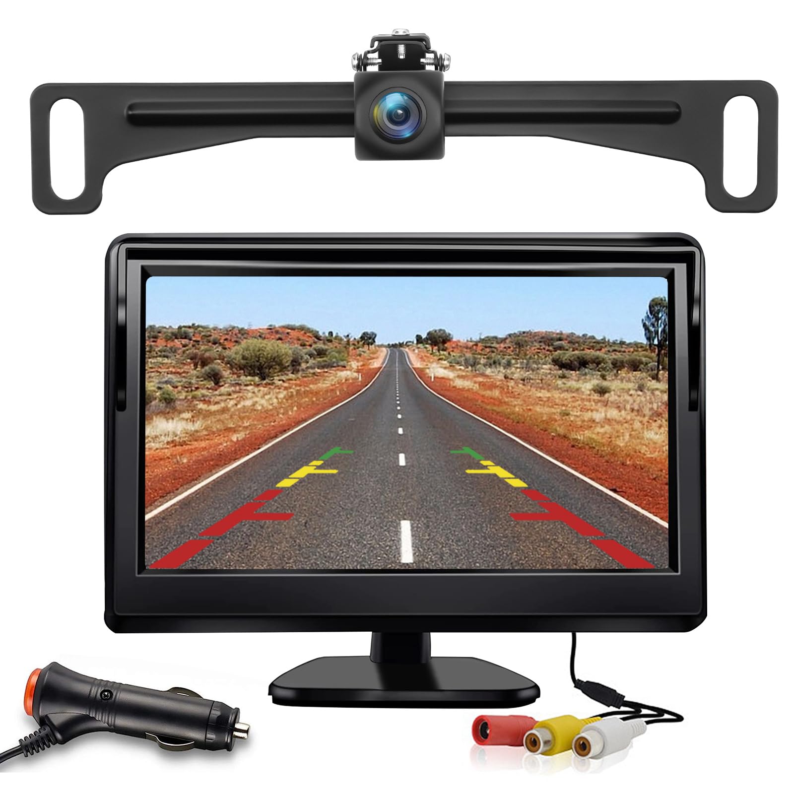 Kairiyard License Plate Backup Camera with 4.3 inch Monitor, Car Rear View Reverse Camera HD Night Vision 170° Wide View Vehicle Back up Camera Systems IP69 Waterproof for Car Truck.