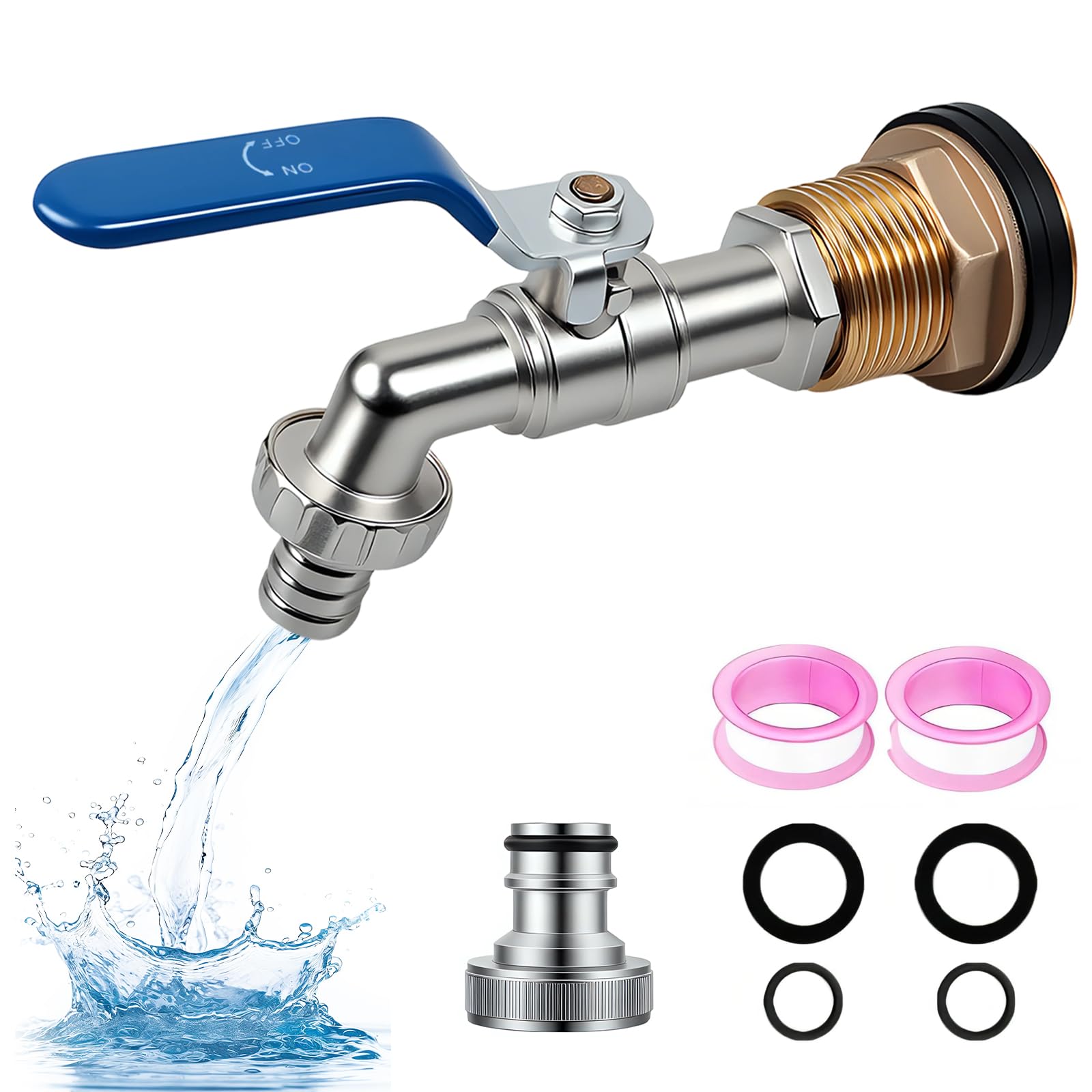Water Butt/Rain Barrel Outlet 3/4 inch Brass Garden Tap Universal Brass Water Tap with Sealing Tape for S60X6 Water Storage Tank & Garden Hose Connector IBC Adapter Replace Valve Fitting Parts