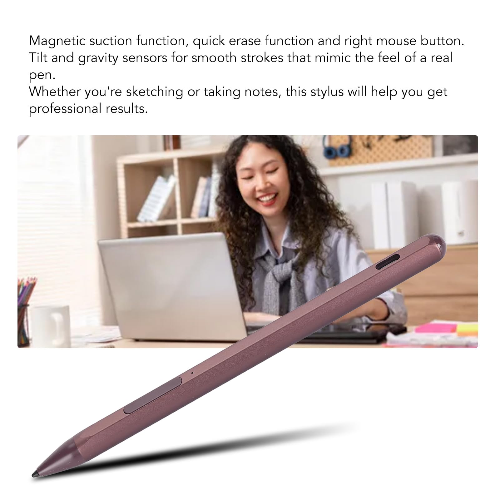 Eingabestift, MPP 2.0 Tilt Palm Rejection Wiederaufladbarer Aktiver Stift mit 3 Ersatzspitzen, Laptop-Eingabestift mit 4096 Druckempfindlichkeit (Rosenrot)