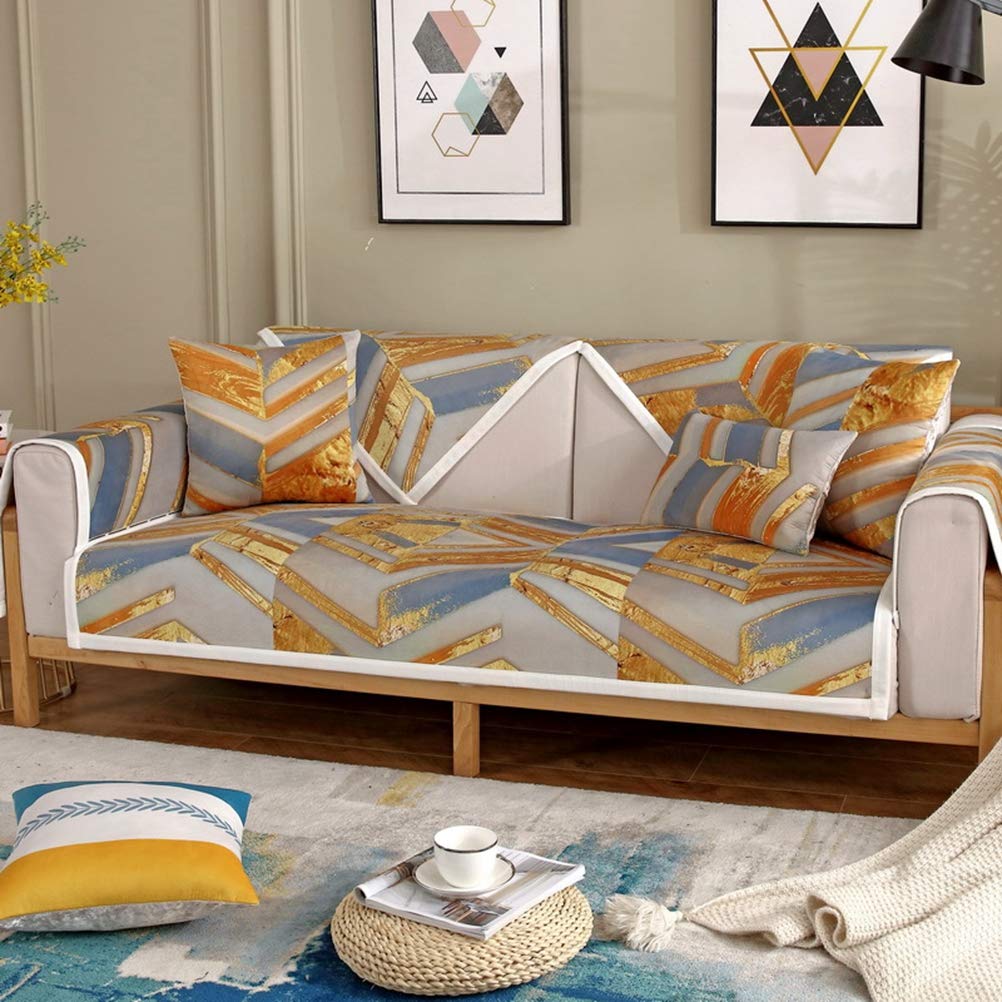 Amazon 小林良品 ソファーカバー マルチカバー 北欧 シェニール 幾何 カラフル プリント キルティング おしゃれ 可愛い 四季兼用 肘付き 肘なし 汚れ防止 洗濯可 1 2 3人掛け クッションカバー 45 45cm 金色 ゴールド ソファカバー マルチカバー オンライン通販