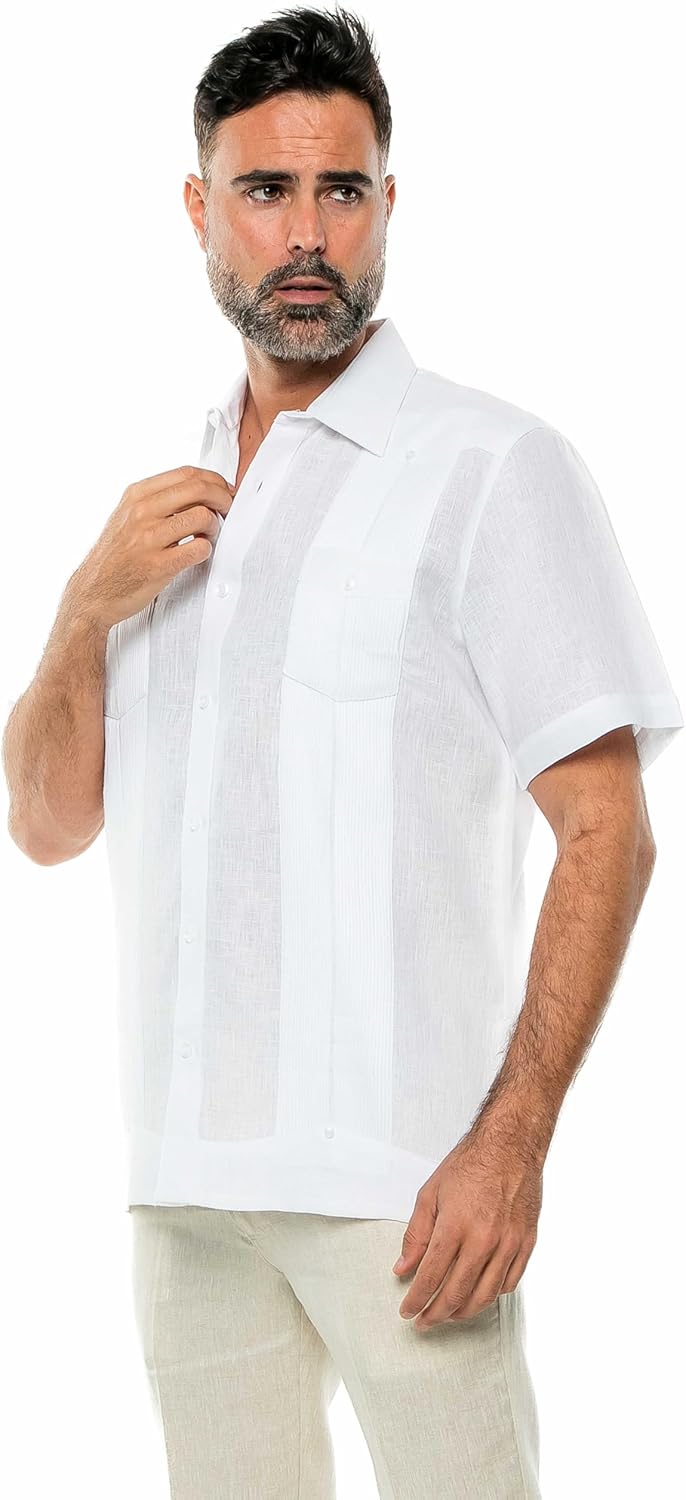 Mojito Men's Yarn Dye 100% Linen Guayabera Shirt Short Sleeve 2 Pocket Design - Image 2