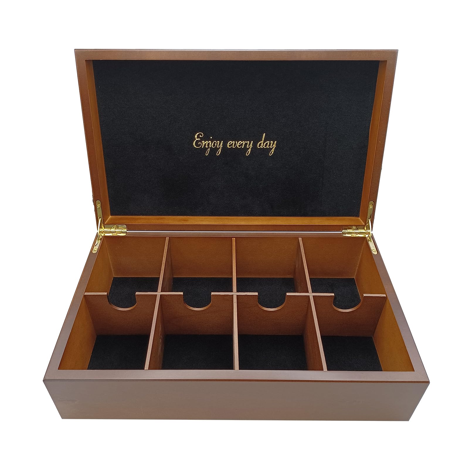 BJOYFUL&LOVED Wooden Tea Bag Organizer Box - 8 Compartments, Window Lid, Walnut Color (12x7.2x3.7in)