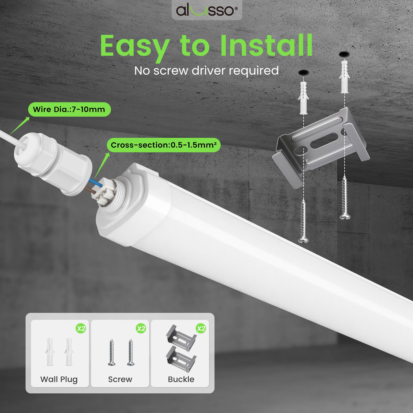 ALUSSO Pack de 2 LED Tubo Integrado 120cm, 36W 4000LM 4000K Luminaria Led
