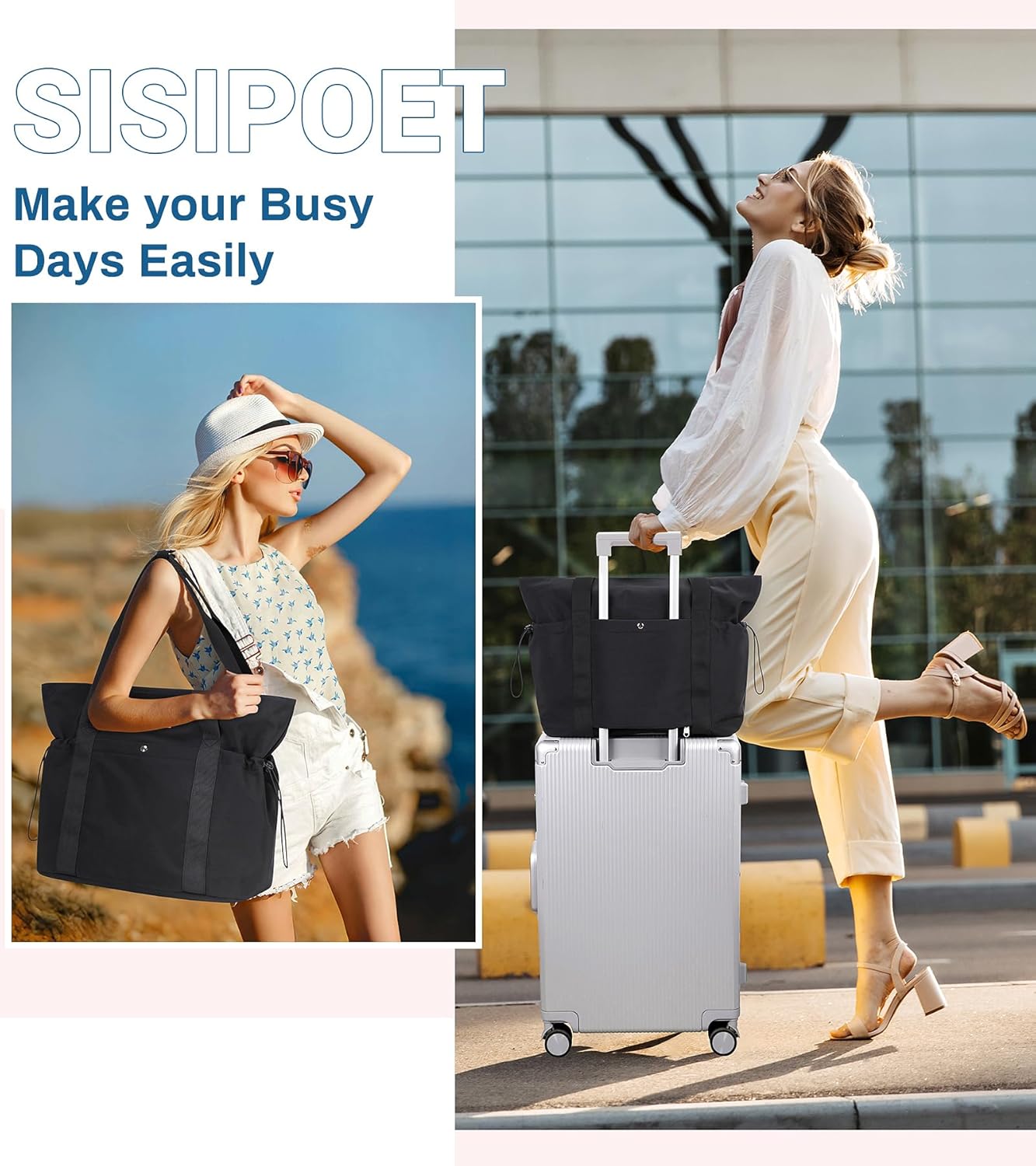 Travel Tote Bag, Multi Pocket Work Tote Bags for Women Fits 15.6'' Laptop Shoulder Bag with Zipper Shopping Bag - Image 2