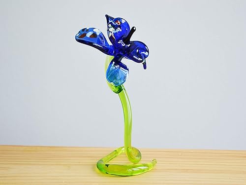 Miniatura 5 de Blue Glass Orchid Flower Figurine Blown Orchid Flower Sculpture Art Glass Statue Flower Gift for Mom Flower Decoration