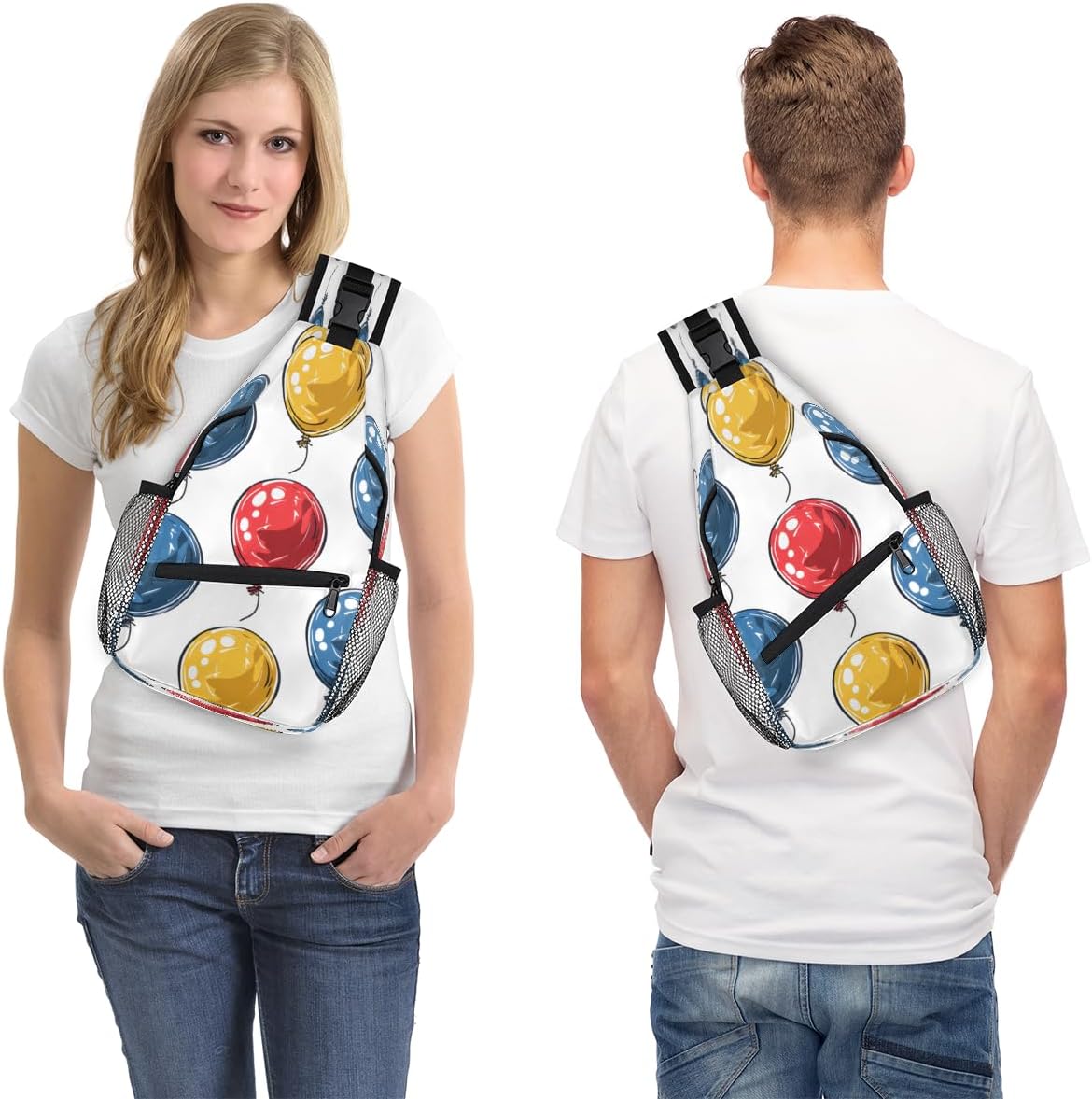 Colorful Balloon Crossbody Sling Backpack Sling Bag, Small Chest Bag Daypack Fanny Pack Cross Body Bag for Hiking Traveling Outdoors, Balloons
