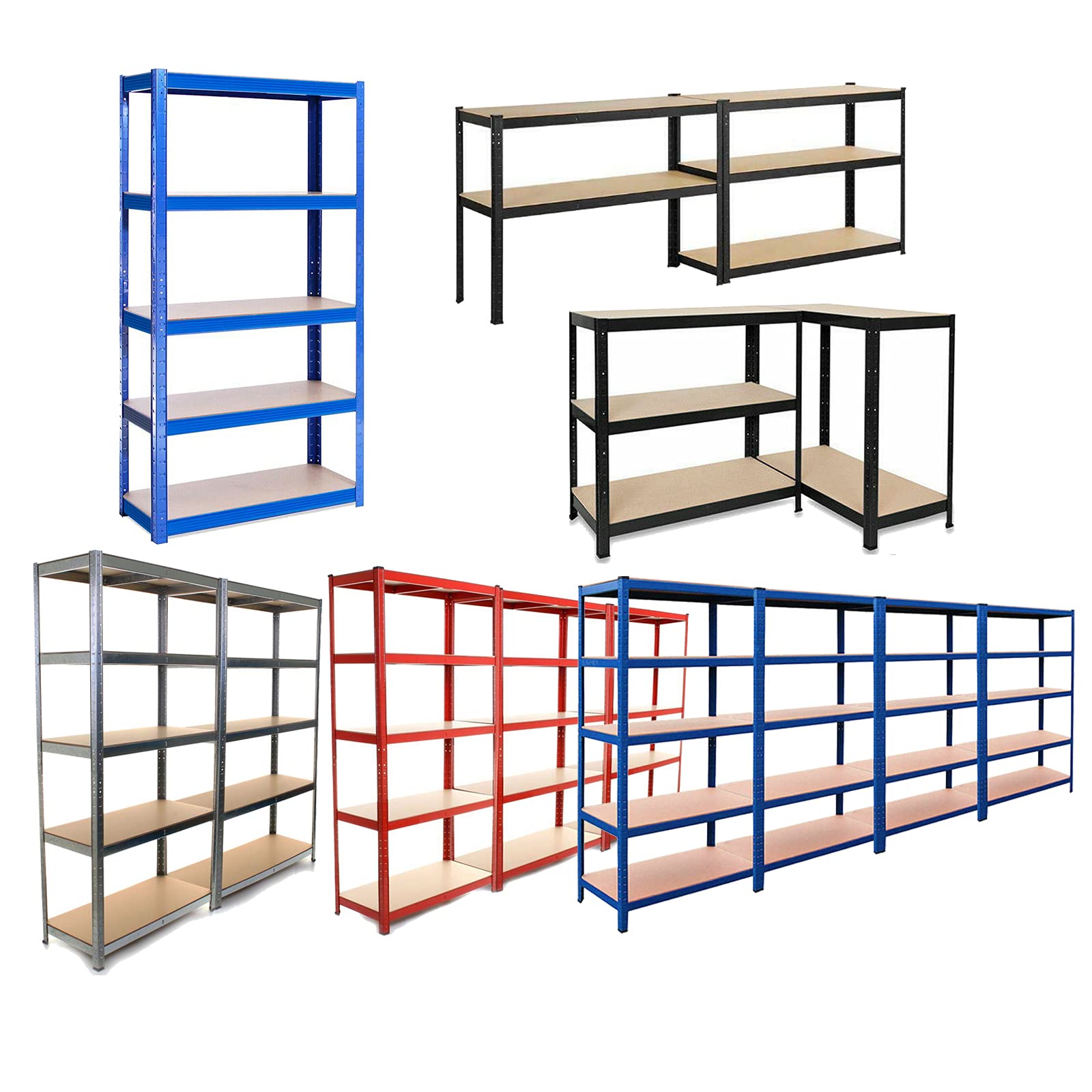 Banco da lavoro resistente per garage, scaffalatura in metallo, con 5 ripiani, capacità 825 kg, ideale per officina, capanno, ufficio e cucina, 180 x 90 x 40 cm, blu