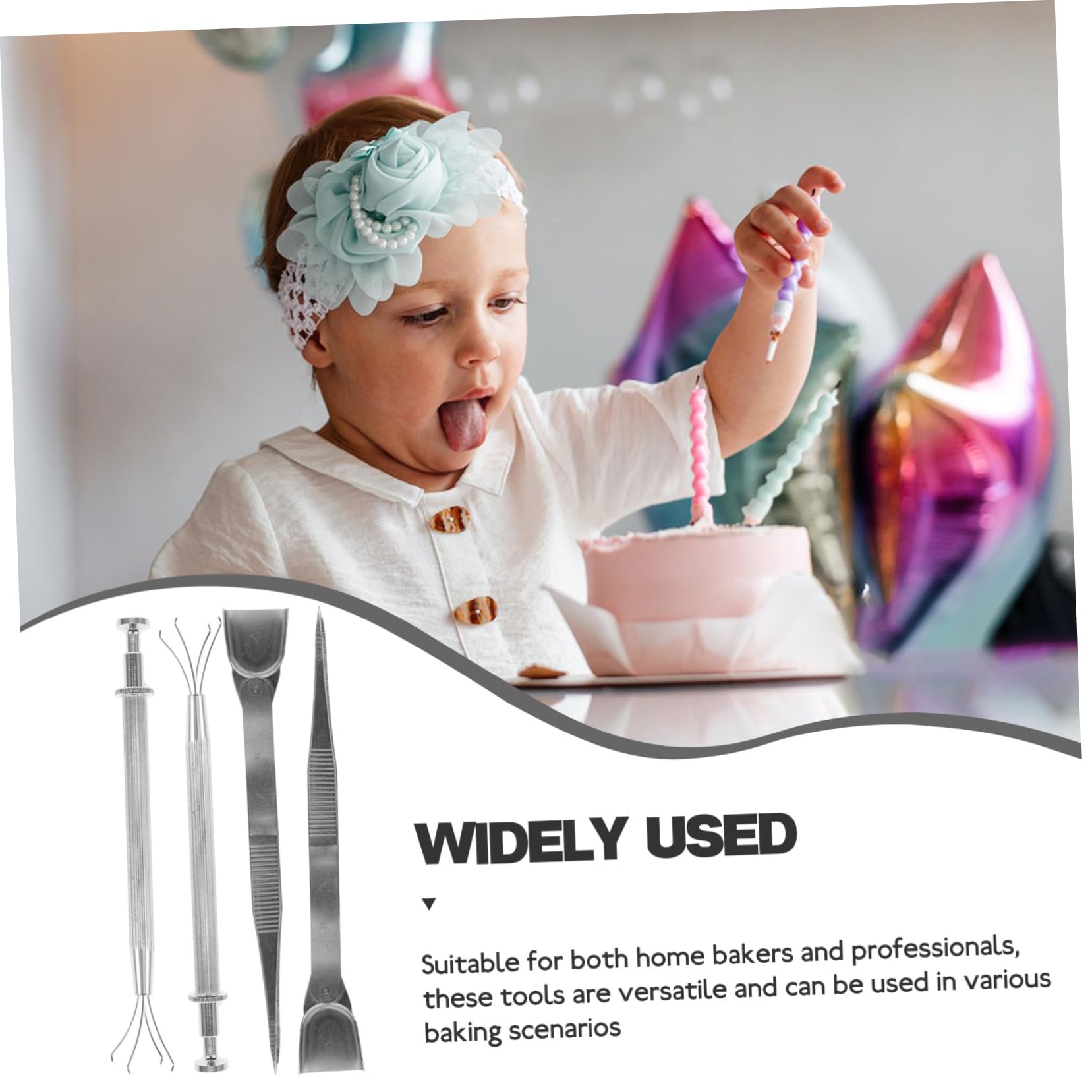 MAGICLULU 5 Sätze Werkzeuge zum Dekorieren von Kuchen Band Spritzbeutel und Spritztüllen Kuchen Dekorationswerkzeug Backdekorationswerkzeuge Lange Pinzette Süßigkeiten-Fänger-Werkzeug Silver