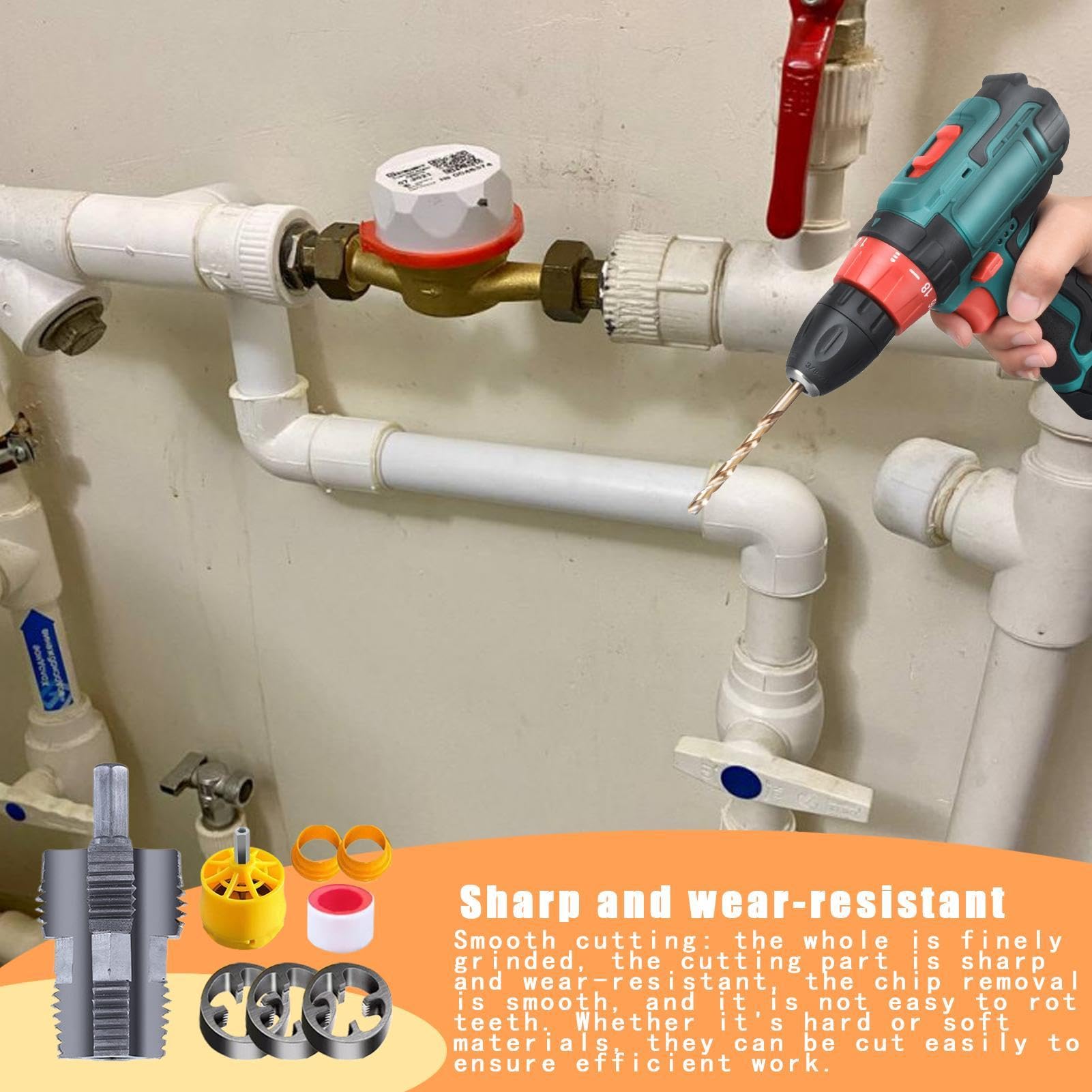 Rohreinfädler-Kit, PVC-Rohreinfädler,Manuelles Wasserrohr-Gewindehahn-Set - Rohrgewindebohrer-Set, wiederverwendbares Rohreinfädler-Sanitärwerkzeug für PPR-Wasserrohre oder PVC-Rohre