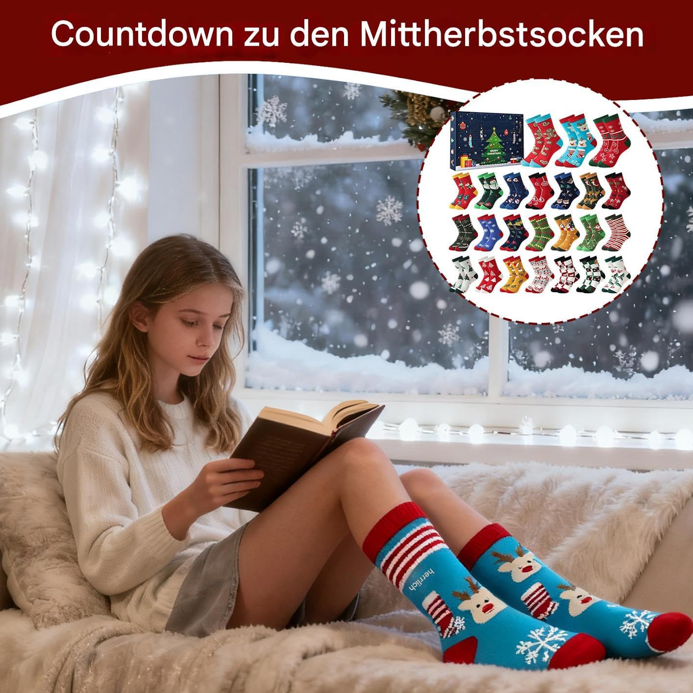 24 Días Calcetines de Adviento Navideños Calcetines Unisex, Regalos para | Calendario de Adviento de Navidad 24 Días Mujeres, Hombres, Hogar, , Calcetine