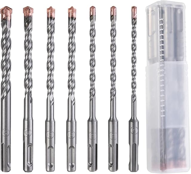 HPMAISON SDS-Plus Rotary Hammer Drill Bit Set, 7PCS Cross Drill Bits Hammer Impact Drill Bit for Drilling Stone, Concrete, Brick Wall, Ceramic Tile, Metal & Plastic 5 6 6 8 8 10 12mm x 160mm