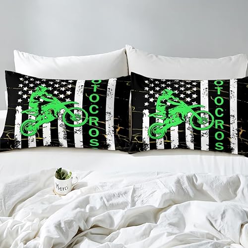 Miniatura 4 de Erosebridal Juego de ropa de cama con bandera estadounidense para niños, sábanas de motocross para motocicleta, sábana bajera ajustable tamaño