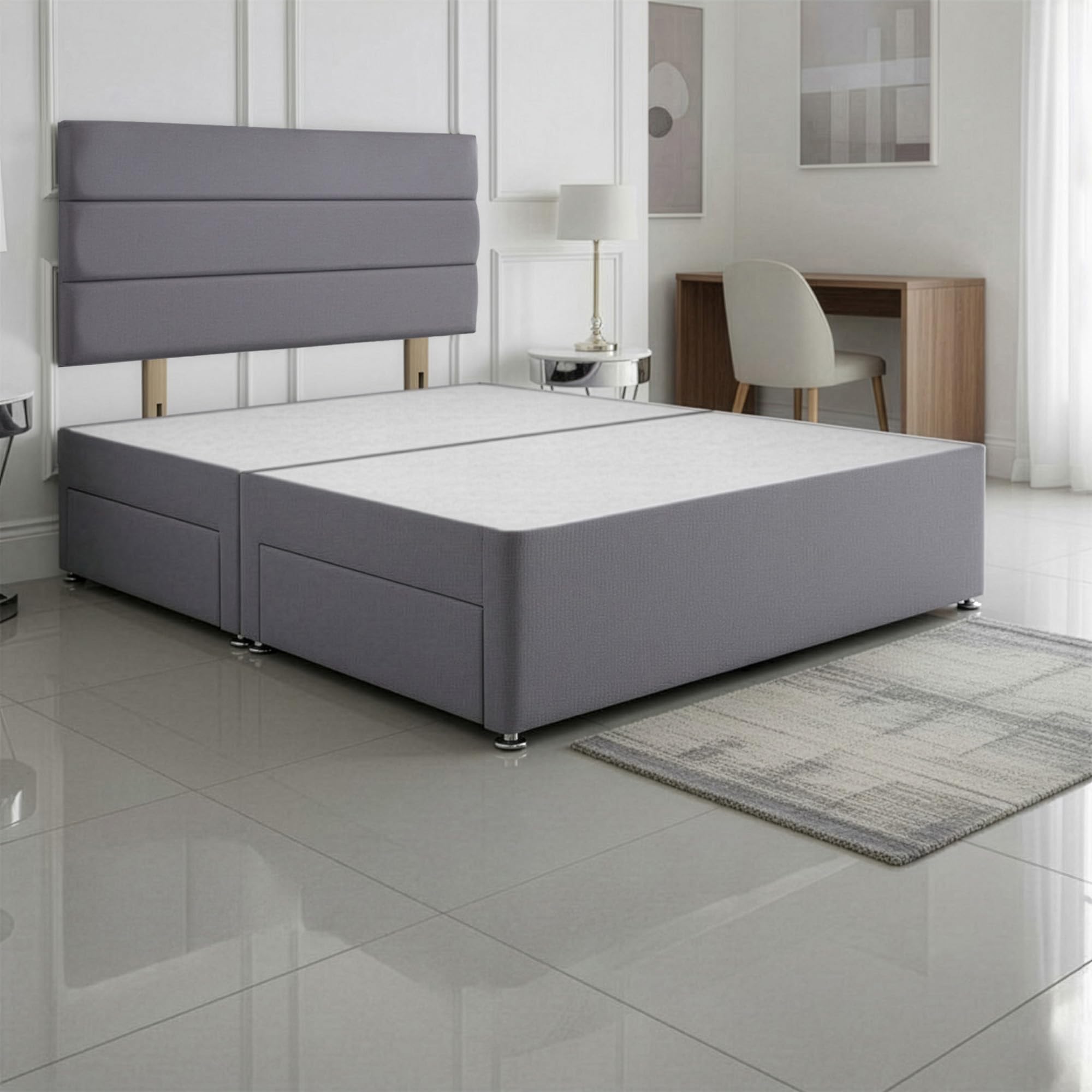 SANA SLEEP Small Double Bed with 2 Drawers - 4FT (sierra grey Fabric) - Stylish Divan Set for Comfortable Living - Durable Frame for Cosy Bedrooms - Luxurious Bed for Modern Homes - Storage Solution.