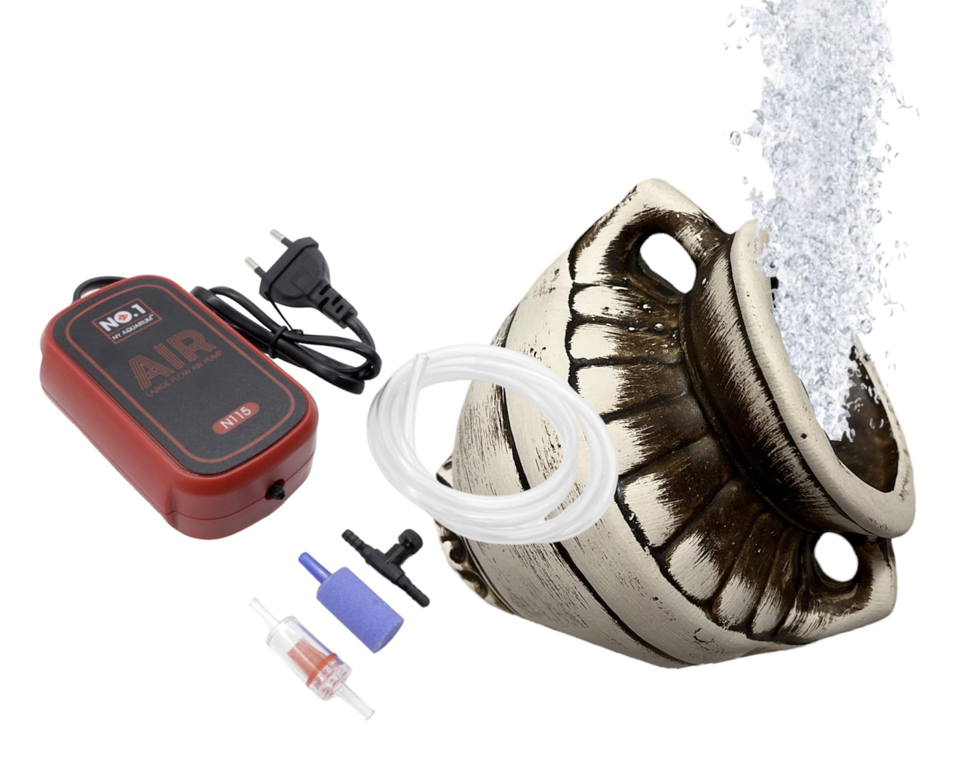 ZooPaul Sprudel Set Keramik Deko und Pumpe + Zubehör Aquarium römische Vase Gefäß Versteck