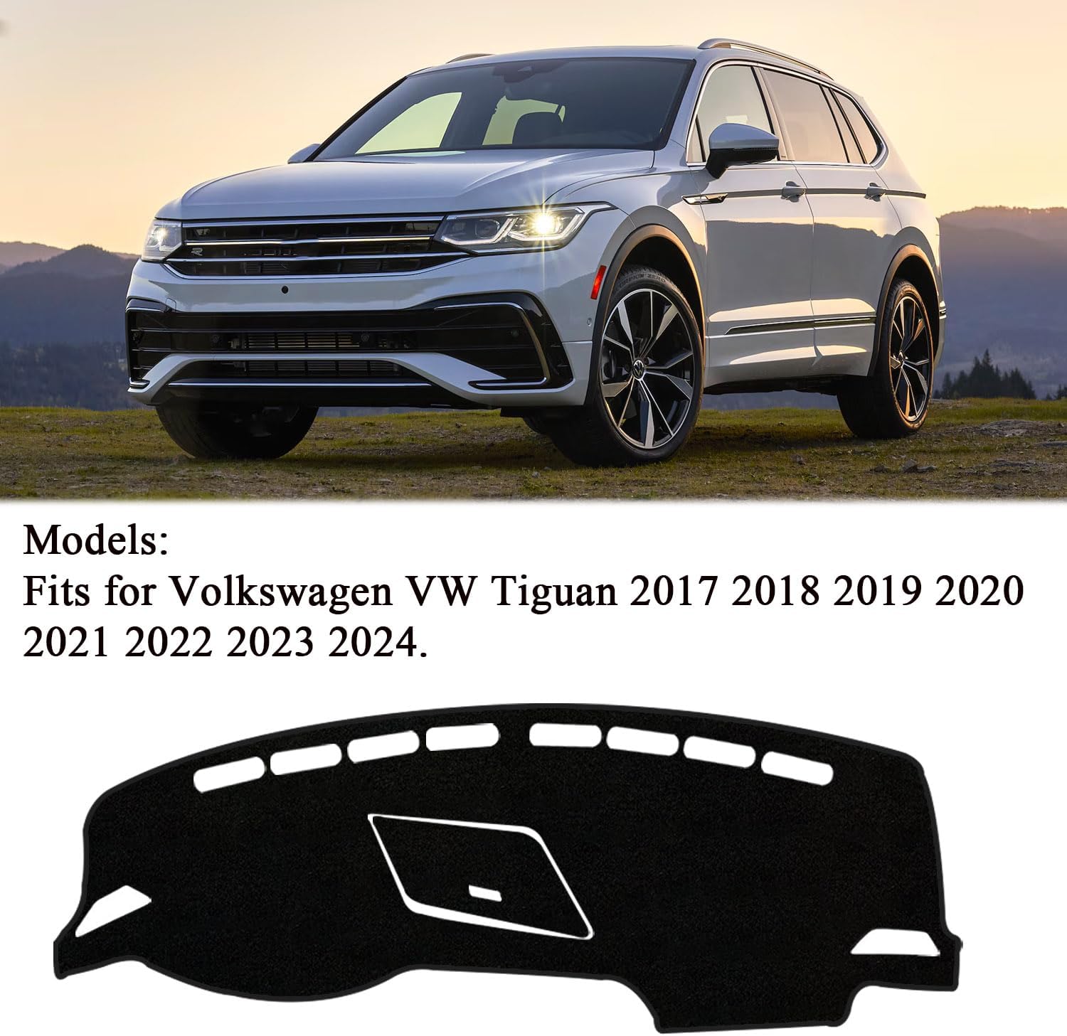 Rifoda Dash Board Cover Fit for Volkswagen VW Tiguan 2017-2024 Dashboard Cover Mat Non-Slip Carpet Sunshield Pad Sunshade Glare UV Rays Protector (Black Edge)