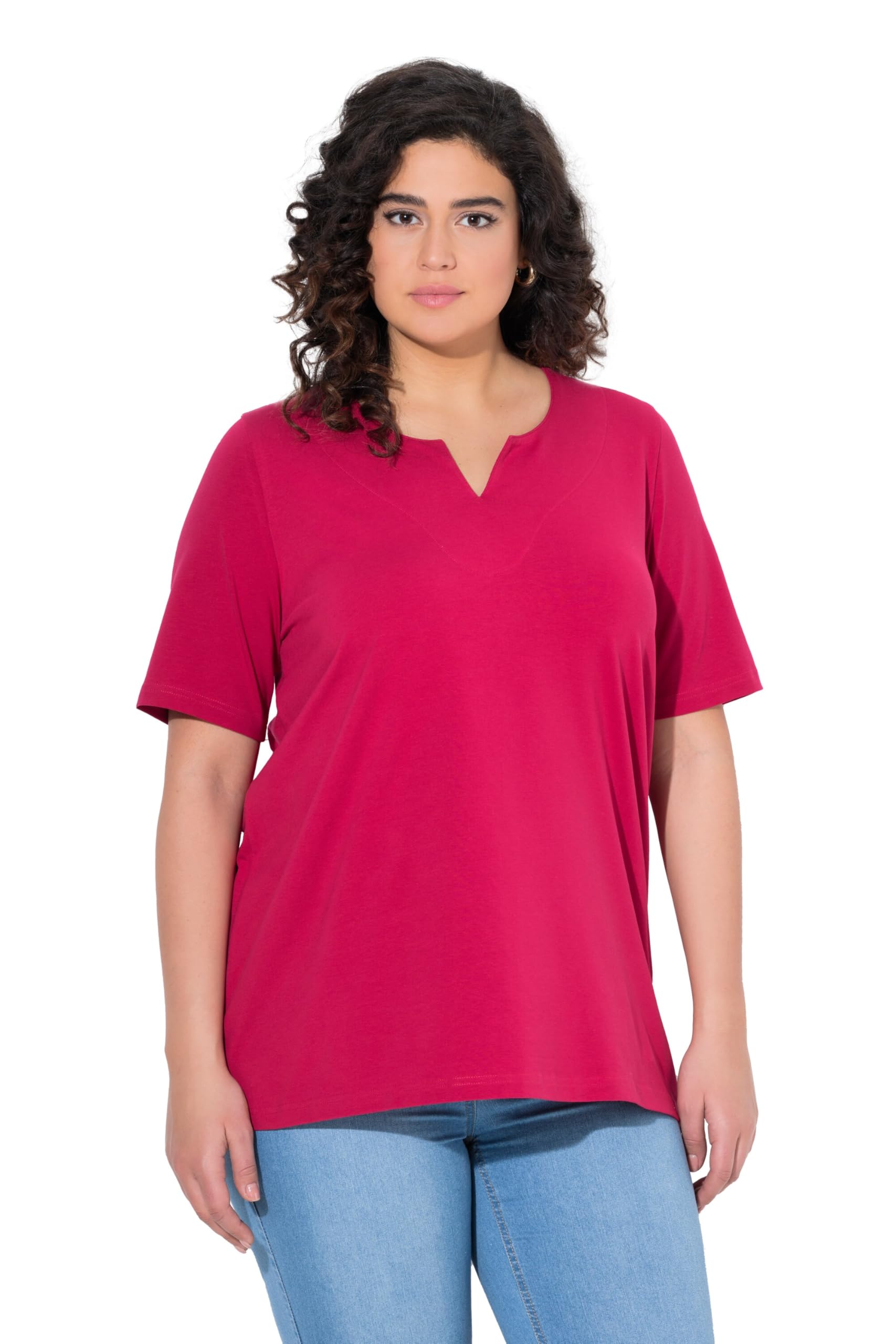 Ulla Popken Damen große Größen Übergrößen Plus Size T-Shirt, A-Linie, Tunika-Ausschnitt, Halbarm 807259