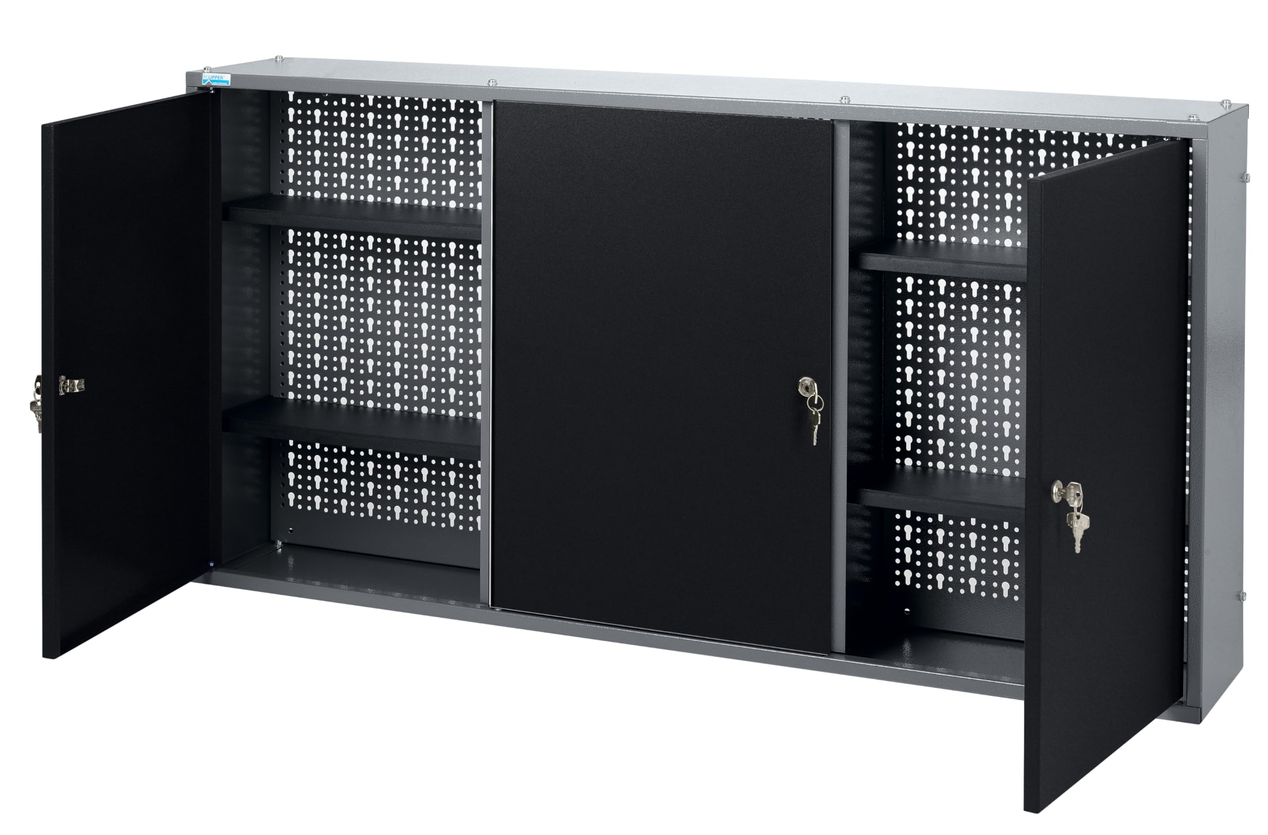 Küpper Hängeschrank 70099, 3 Türen, 4 Fachböden 3 Lochrückwände, 120x60x20 cm (Schwarz)