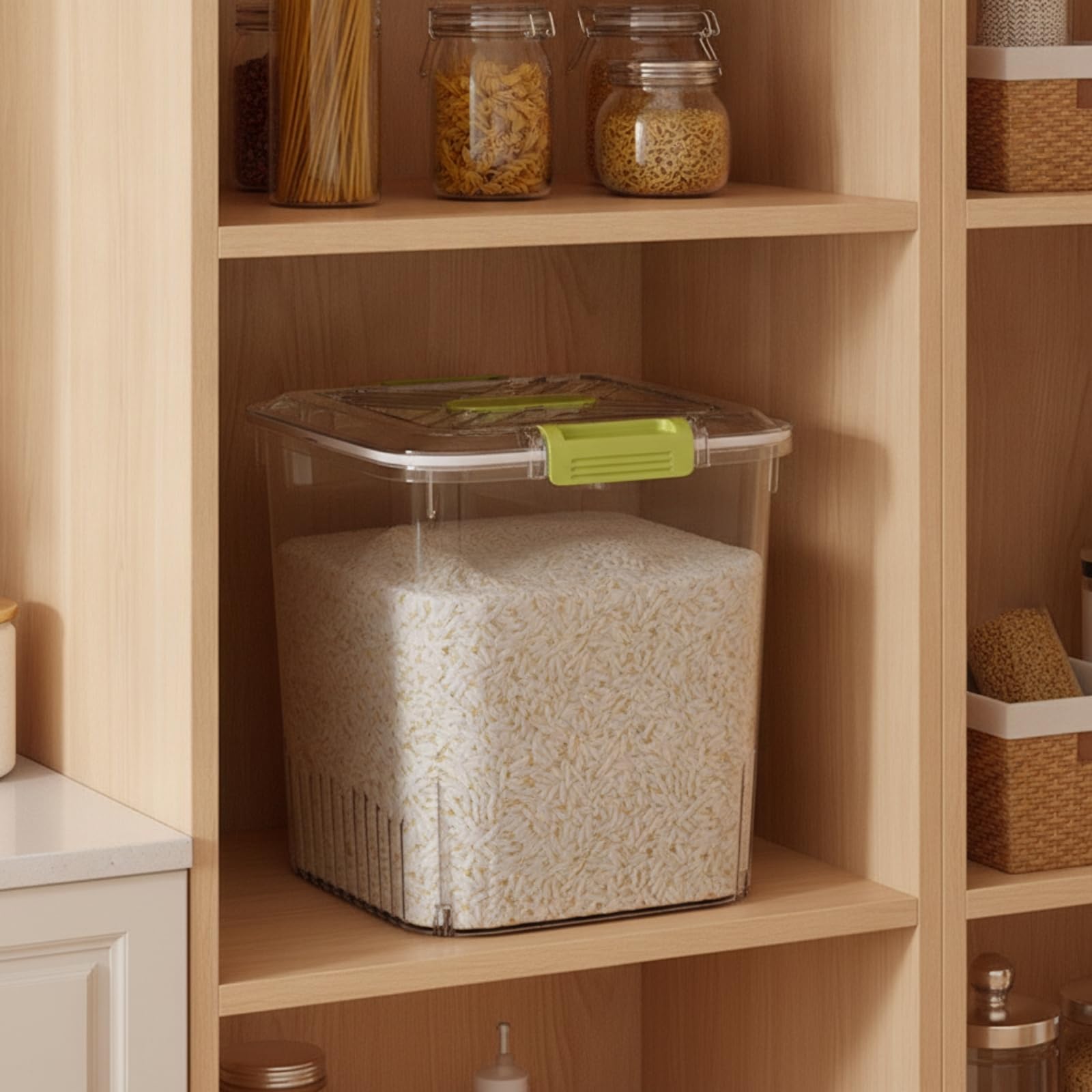 Amagogo Seau à Riz de Cuisine Conteneur à Grains Boîte de Rangement Bac à Nourriture Étanche en PP Alimentaire avec Joint en Silicone et Verrouillage, Coffee, 25KG A