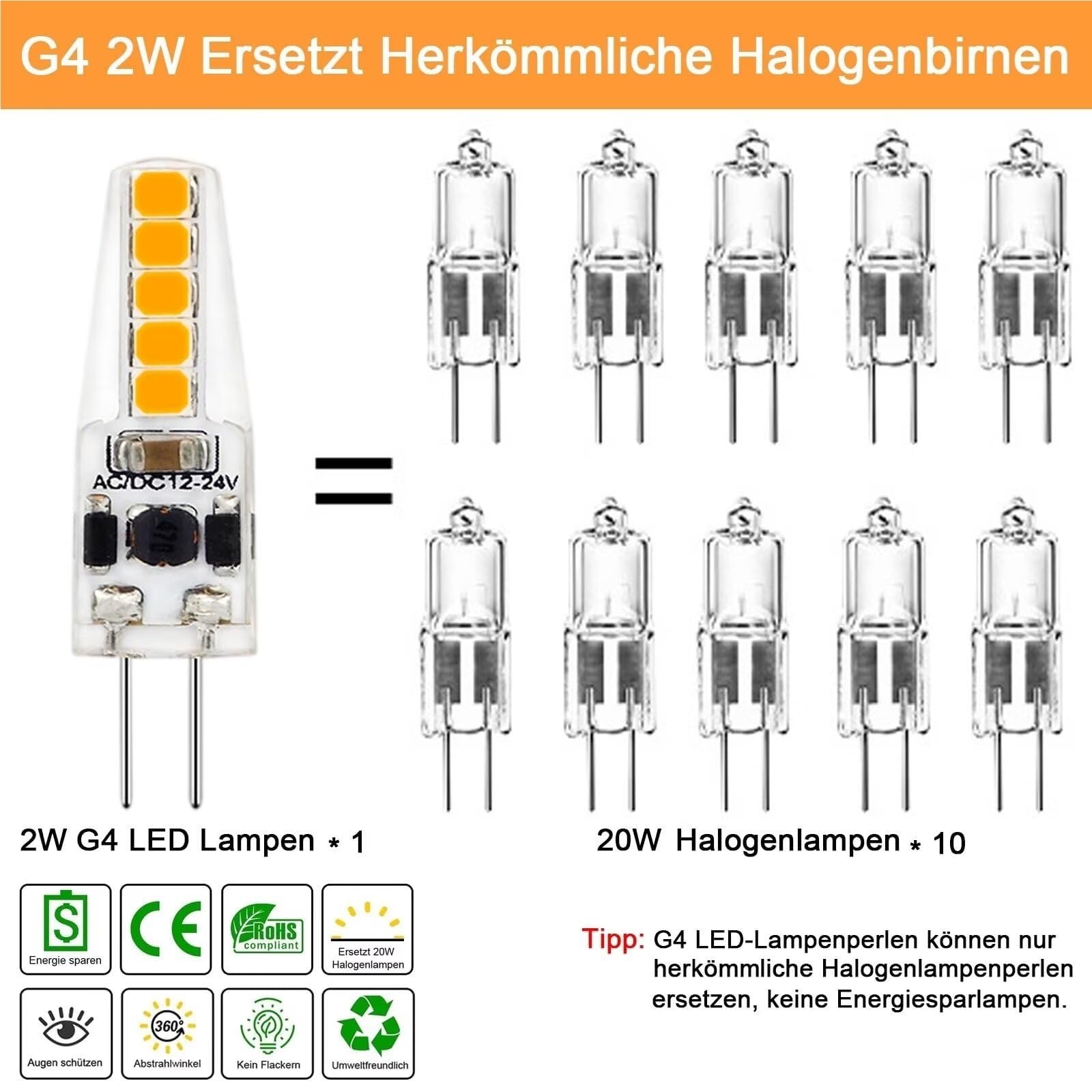 Żarówka LED G4 12V Możliwość ściemniania 2W ekwiwalent 20 W halogenowa oprawka AC / DC G4 dwubiegunowe lampy LED IRC 80+ bez migotania 200 lumenów [klasa energetyczna A] (ciepła biel 3000 K, 12pack)