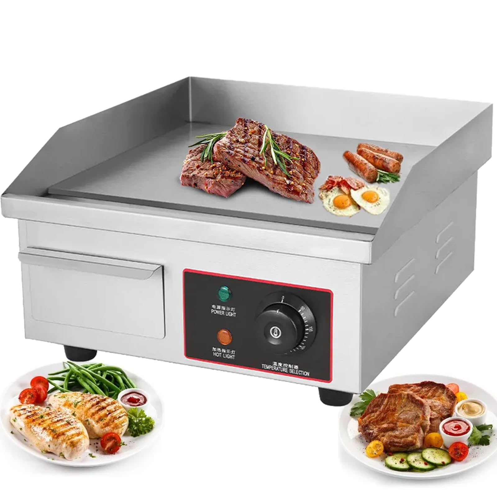 Piastra Elettrica Commerciale da 3000 W, Piastra Elettrica da Banco in Acciaio Inossidabile con Griglia Teppanyak Antiaderente, Riscaldamento Uniforme/Ampia Area Cottura/50-300 ℃ Regolabile,L