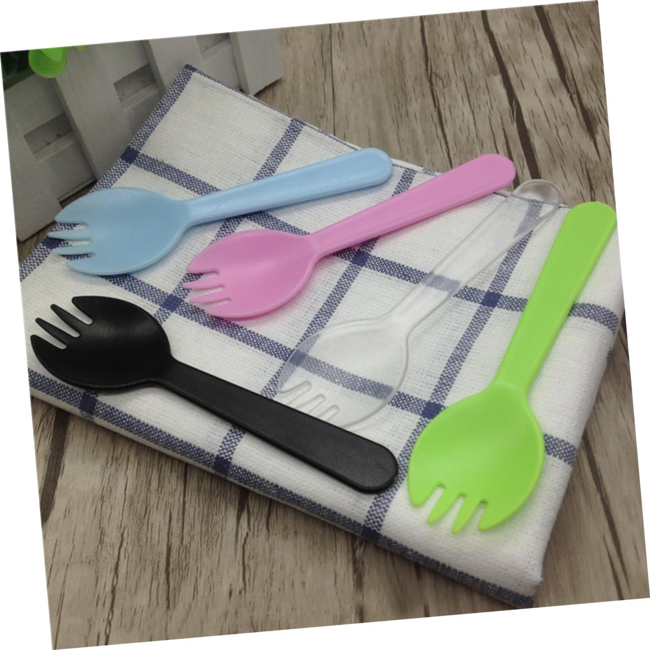 100pcs Eco-friendly Plastic Sporks Forks Spoons Multi-purpose for Ice Salad Fruit Dessert