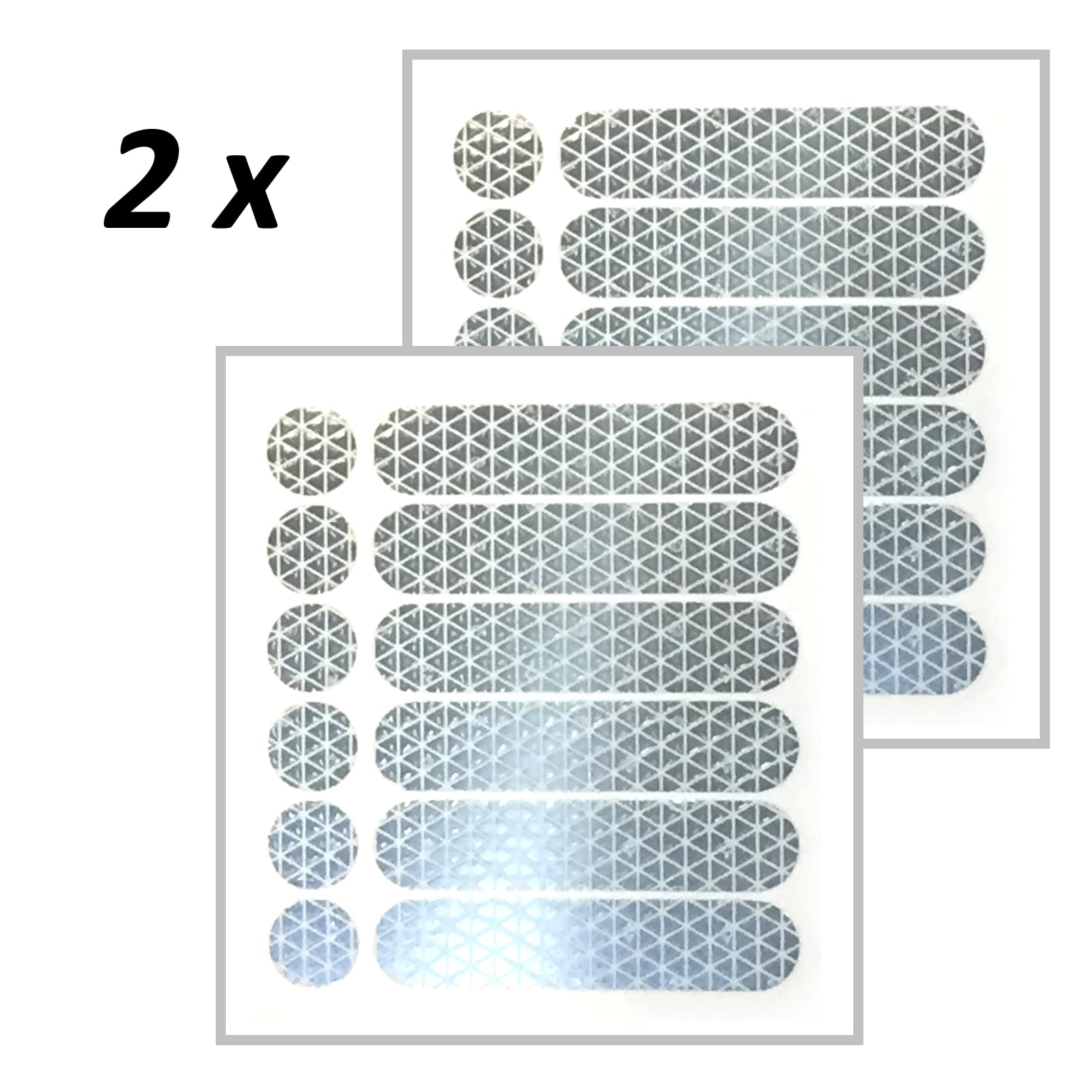 customTAYLOR33 Lot de 2 autocollants réfléchissants de sécurité pour moto, vélo, snowboard, casque de course ou véhicules (12 bandes et 12 cercles) Blanc/argenté/chromé