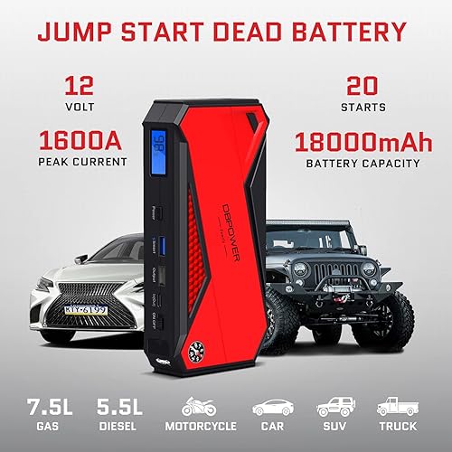 Miniatura 2 de DBPOWER Arrancador de coche 1600A 18000mAh Peak portátil para coche (hasta 7.2L de gasolina/5.5L motor diésel) 12V Auto batería Booster con