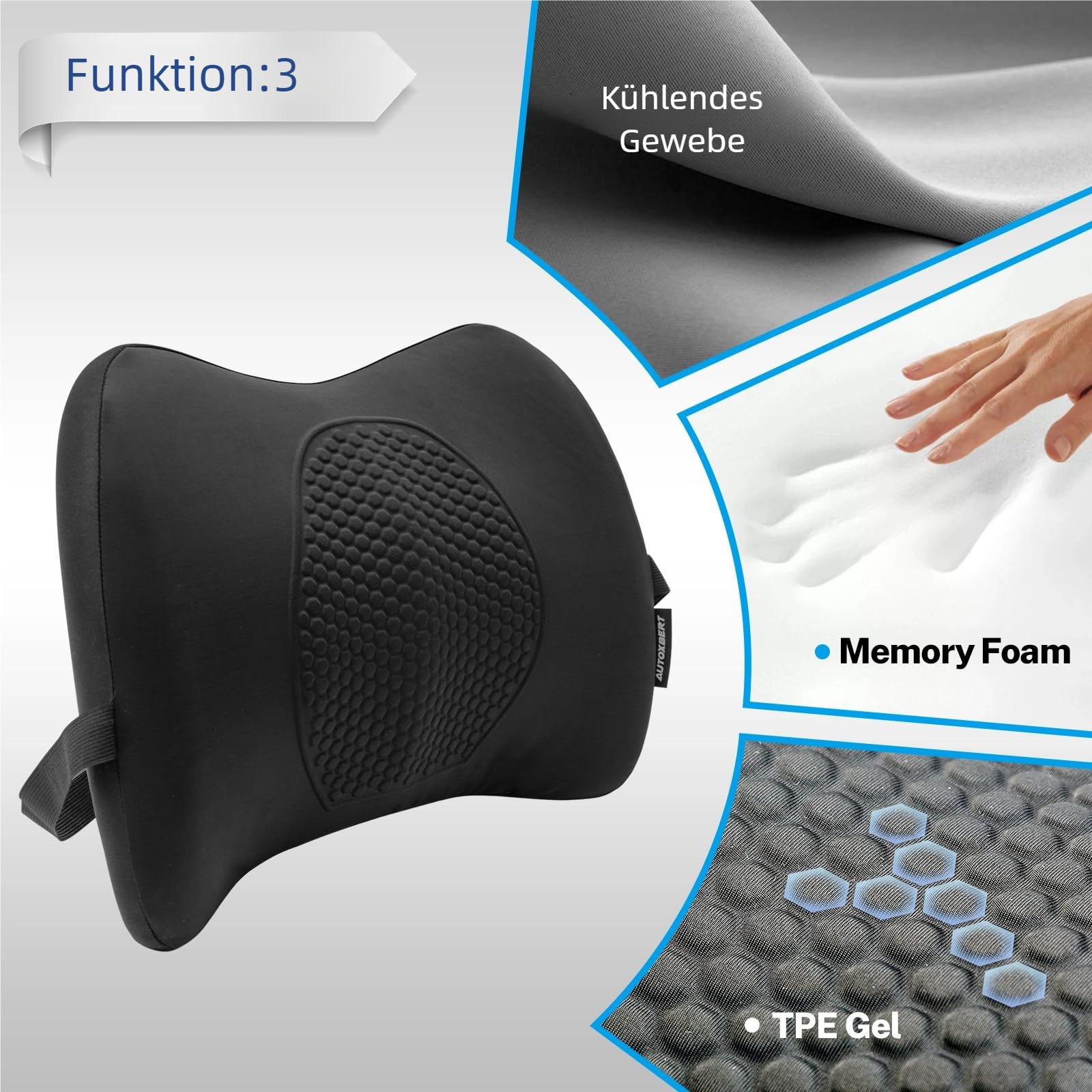 Lendenwirbelkissen Memory Foam Ergonomisches Lordosenstütze Auto Rückenkissen für Bürostuhl, Autositz & Rollstuhl, Verstellbar Bequem Atmungsaktives Gel Lendenkissen für Reisen Schlafen Arbeiten