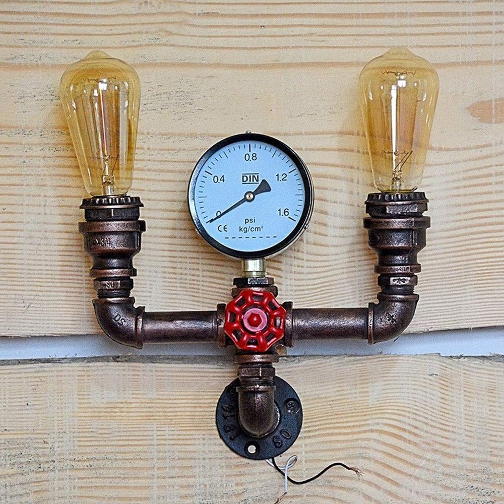 Iluminación de 2 Luces Aplique de Pared Tubo de Hierro Vintage Lámpara de Pared Creativa Linterna de Pared Retro Metal Industrial Steampunk Aplique de Hierro Forjado rústico Luces de tubería de Agua