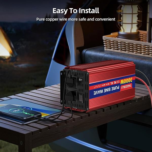 Pure Sine Wave Power Inverter 3000w DC 24V to AC 240V Voltage Converter with 2 AC Outlets,Digital display screen,for Motorhomes,Trucks,Boats,Camping,6000W Peak Power - 4