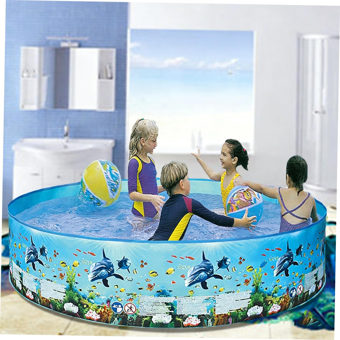 Piscina Rigida Rotonda per Bambini in Pvc, Gioco Acqua Outdoor | Tema Pesci Marini, 1 Pezzo, Festa Estiva, per Interazione Genitore-figlio, Giochi per Ragazzo Ragazza