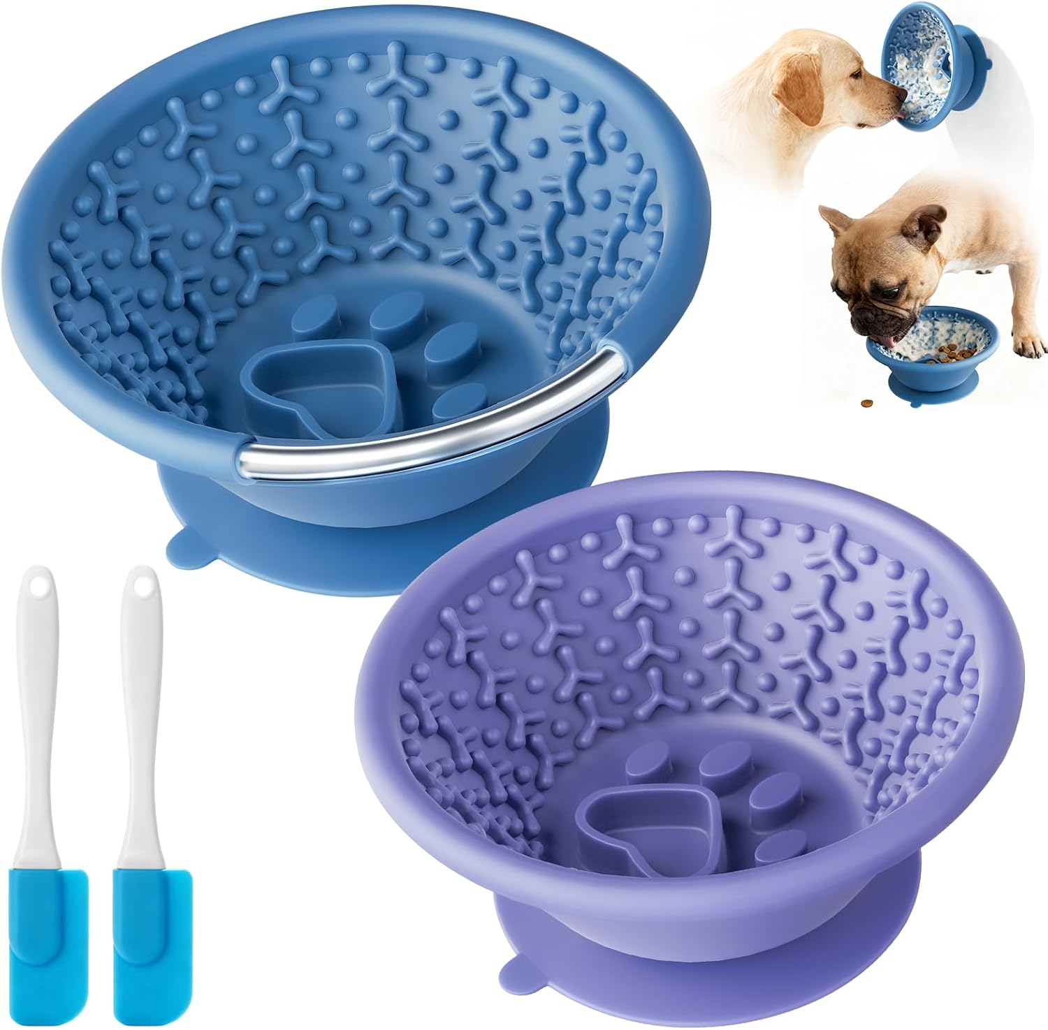 Dog Lick Bowl, Non-Slip Slow Feeder Licking Mat & Treat Dispenser (Wide Bowl Mouth w/Inlaid Stainless Steel Ring) - Interactive Toys, Anxiety Reducer, Freeze Bone for Dogs, BPA Free Silicone