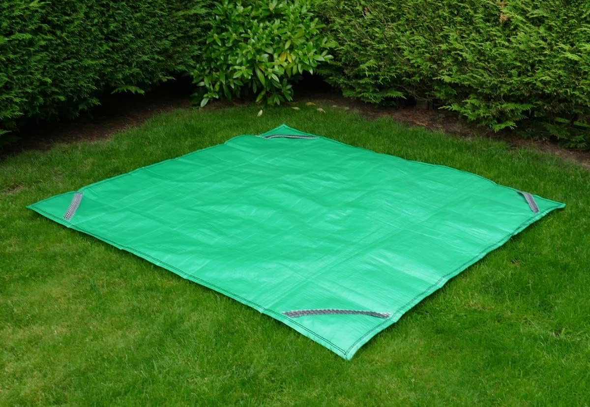 Ground Sheet - Heavy Duty Extra Strong Ground Sheet with Lifting Handles - 6ft by 6ft Green Extra Thick Woven PP Sheet with reinforced stitched handles