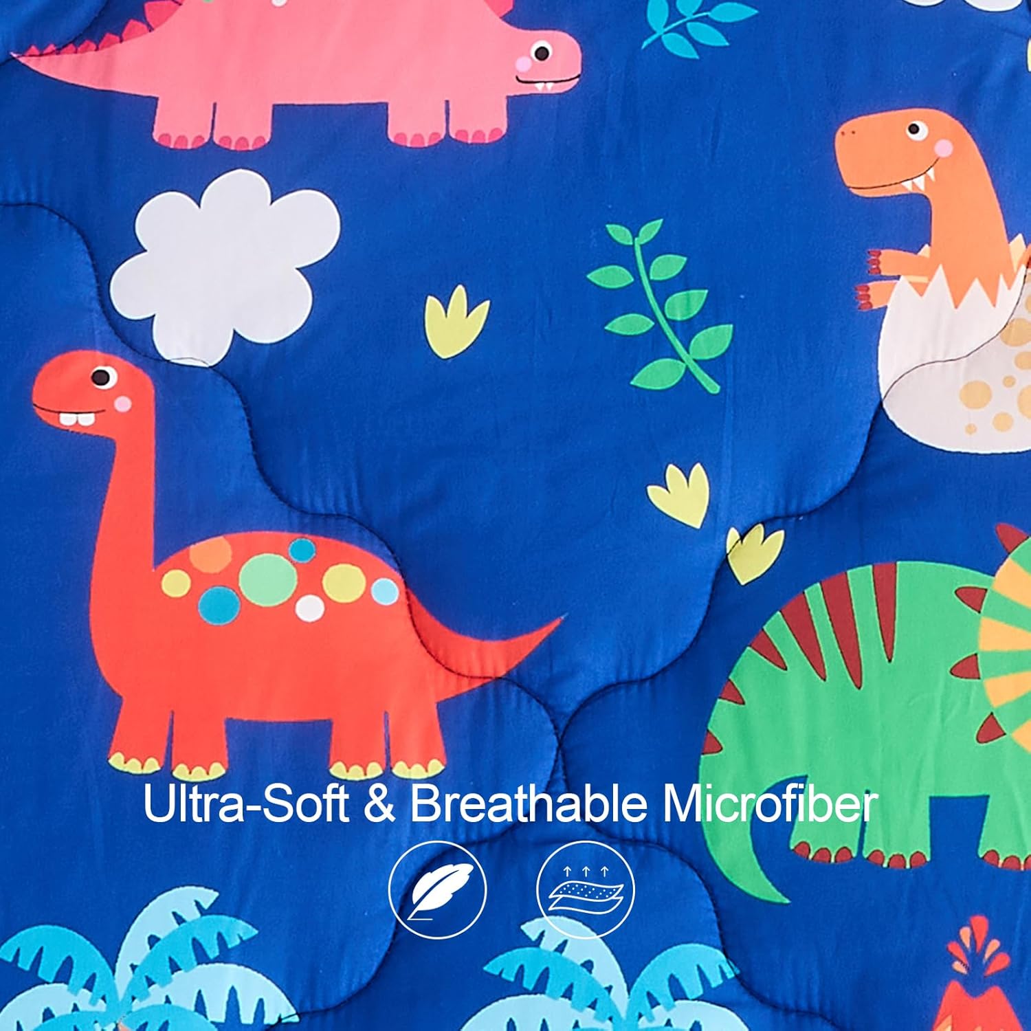 Wajade 7 Piece Kid Boys Dinosaur Comforter Set Twin Size 3D Blue Dinosaur Wild Park Jungle Print Bedding Set with Comforter, Sheet Set, Pillowcase and Sham - Image 3