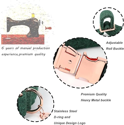 Miniatura 3 de DOGWONG Collar de algodón de cáñamo para perro con lazo, collar verde navideño para mascotas, duradero y ajustable, collar para cachorros para