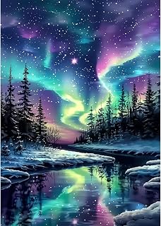 Luckyrichrui Northern Lights Diamond Art Kits for Adults, 5D Nature Starry Night Diamond Painting Kit for Beginner, DIY Full Drill Landscape Diamond Art Tree, Home Wall Decor 11.8x15.8 Inch