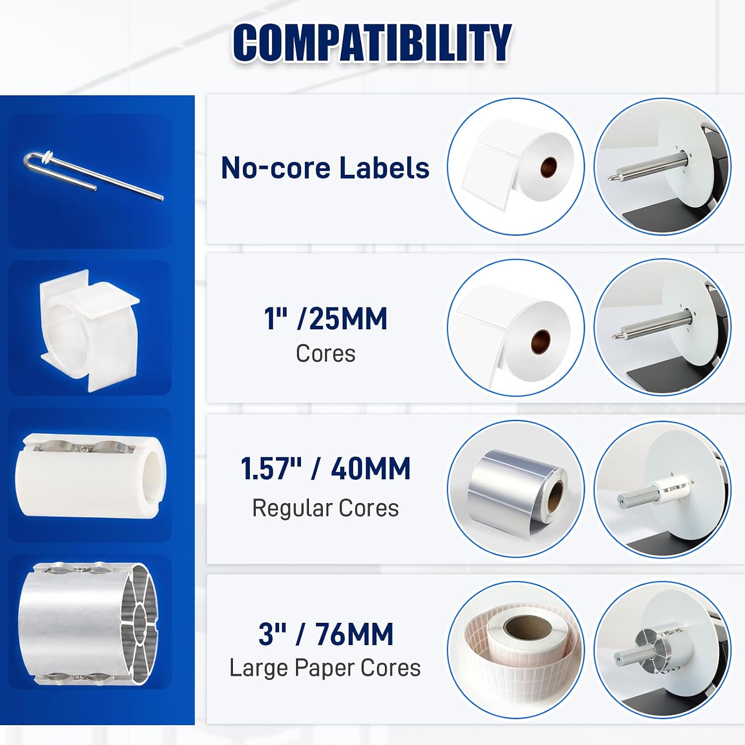 Automatic Label Rewinder Machine, Label Roll Rewinder Supports Corefree/1"/1.5"/3" Core, Max 4.33" Width, Speed Adjustable Auto-sync with Printer, 100‑240V Industrial & Commercial Use