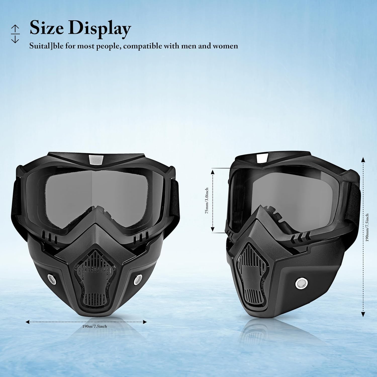 Renesmee Goggle Mask Anti Scratch UV Protective Open Face & Eyewear Windproof Adjustable Strap Soft Foam Padded Face Mask for Skating, Skiing, Biking & cycling (Black) 3
