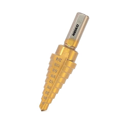 Miniatura 41 de NEIKO, 10180A - Broca escalonada de acero de alta velocidad y revestimiento de nitruro para metal, broca de cambio rápido con diseño ranurado de 4