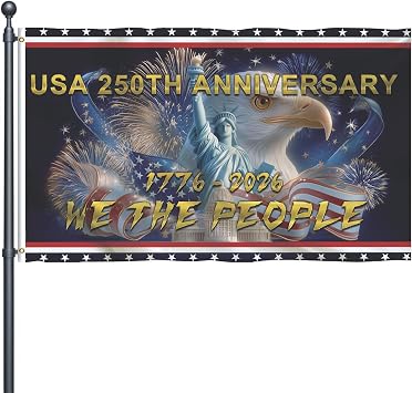 250th Anniversary Flag USA Independence Day Flags 3x5 Ft One Side Outdoor Indoor Decorations Gifts Memorabilia