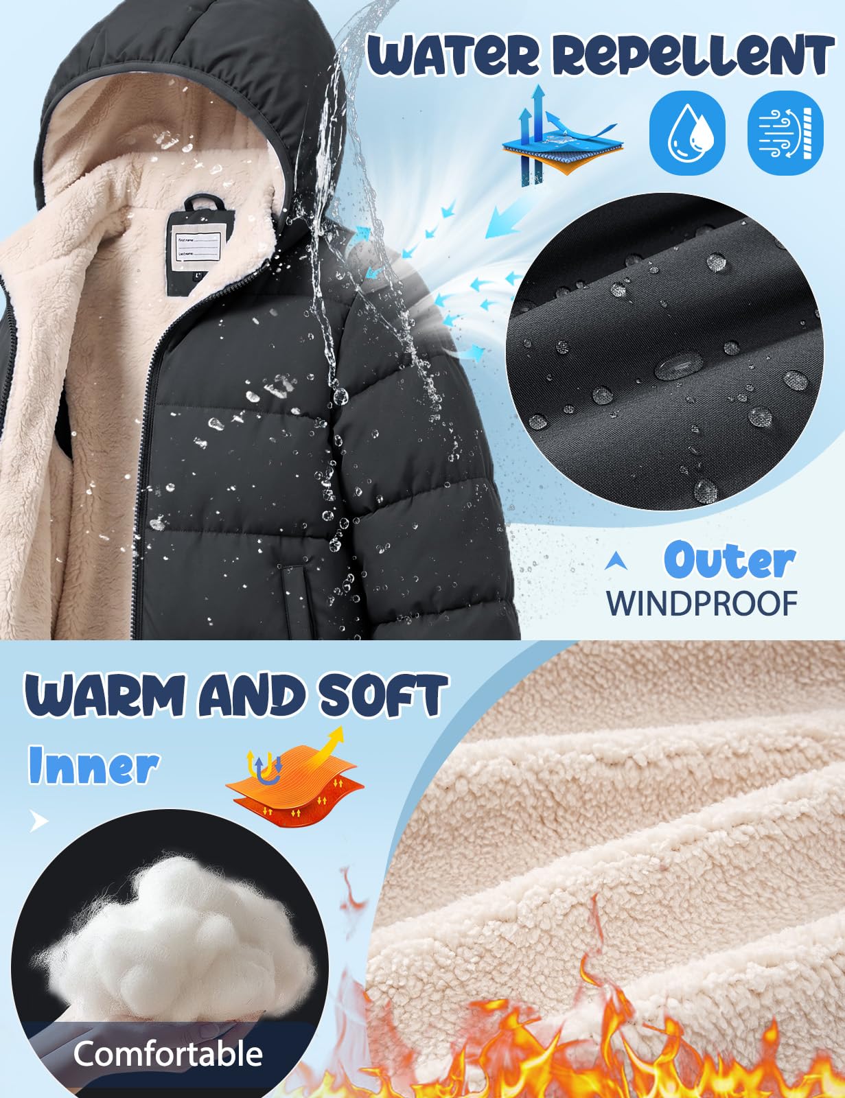 heekpek Kinder Fleece Winterjacke Jungen Warm Gefüttert Mit Kapuze