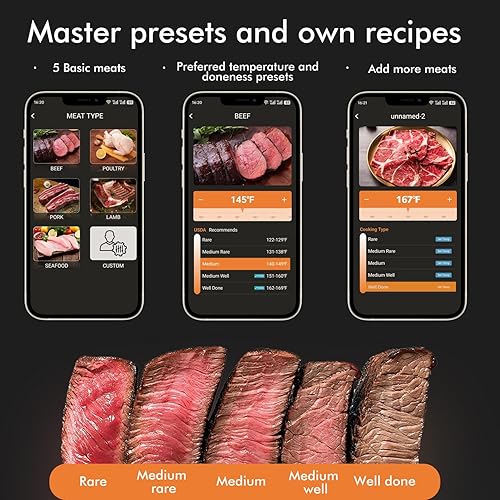 Miniatura 4 de Termómetro inalámbrico inteligente para carne, 4 sondas, termómetro Bluetooth para alimentos, seguimiento remoto y lecturas en tiempo real desde