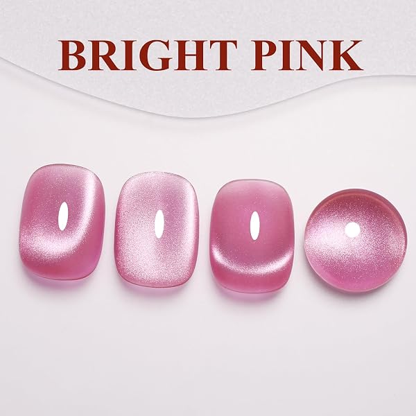 Ozzeal Cat Eye Gel Nail Polish, 15ml Bright Pink Magnetic Nail Gel Polish With Magnet UV LED Holographic Glitter Diamond Shimmer Sparkle DIY Manicure in use