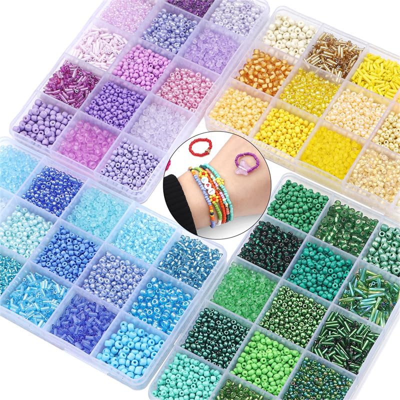 15 Color 4mm Small Assorted Glass Seed Beads,3mm Bugle Beads Friendship Bracelet Kit,2mm Tiny Tube Bead for Jewelry Making(Blue) - Image 5