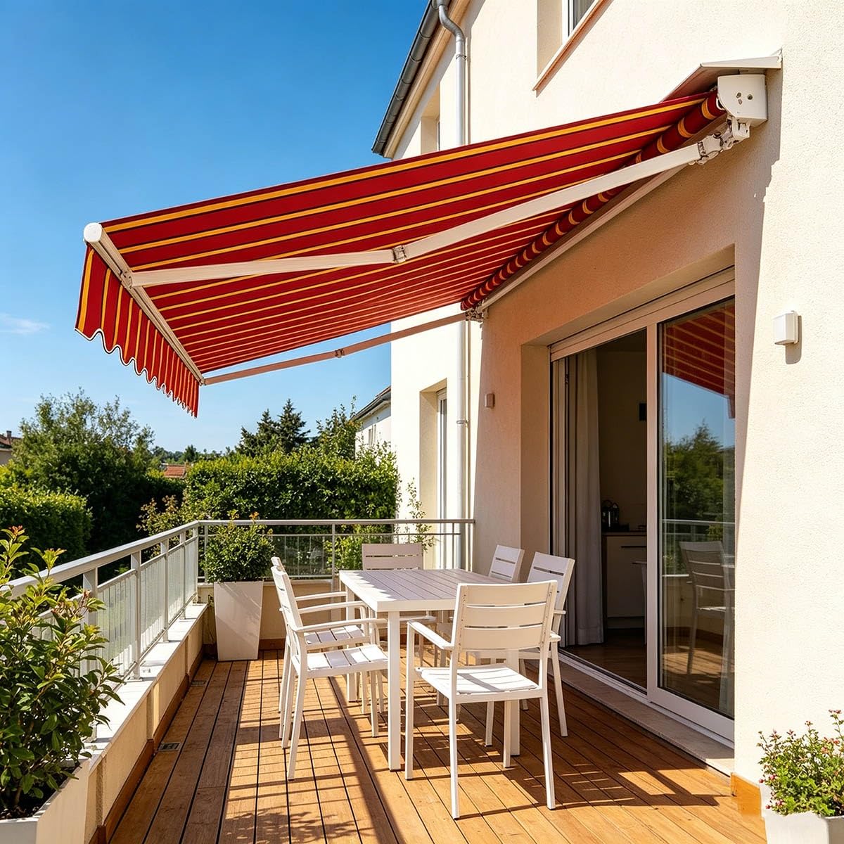 Toile de Store Banne Rétractable Manuel pour Terrasse et Jardin,Tissu de Protection Solaire Extérieure Anti-UV et Imperméable pour Balcon et Terrasse(360x300cm)