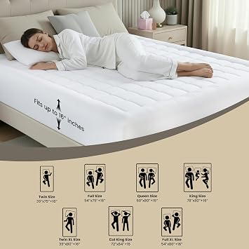 Utopia Bedding Twin Mattress Pad, Quilted Fitted Premium Mattress Protector, Deep Pocket Cover Stretches up to 16 Inches, Fluffy Pillow Topper (39x75 Inches, White)